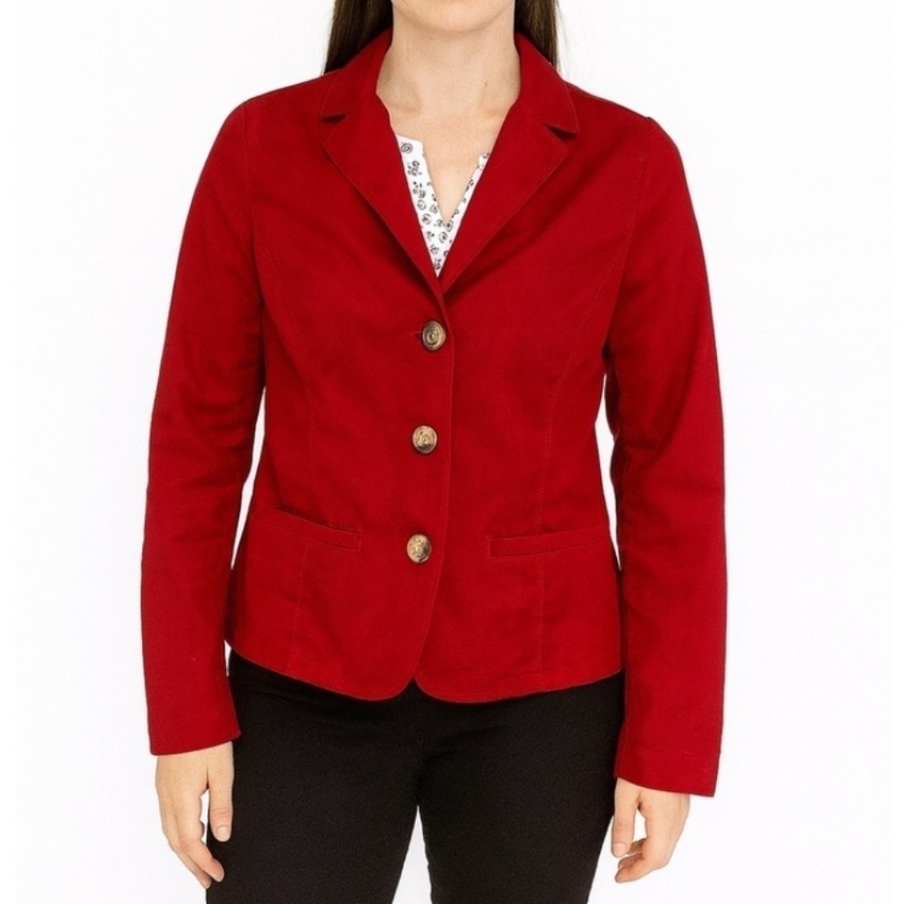 L.L. Bean Red Cotton Tailored Fit Blazer Size 10 Reg Lined Business Casual